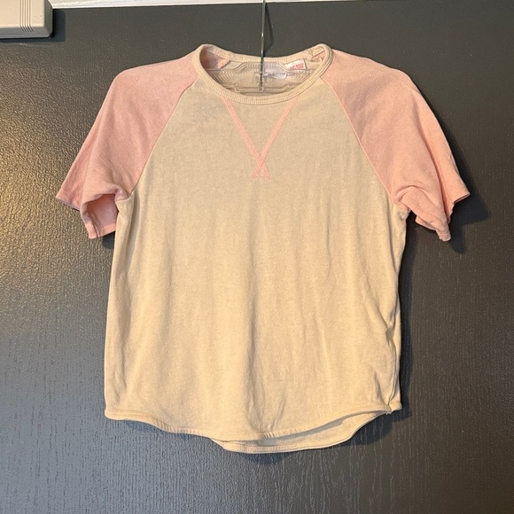 Zara Other - Zara Cream Tee with Light Pink Raglan Sleeves